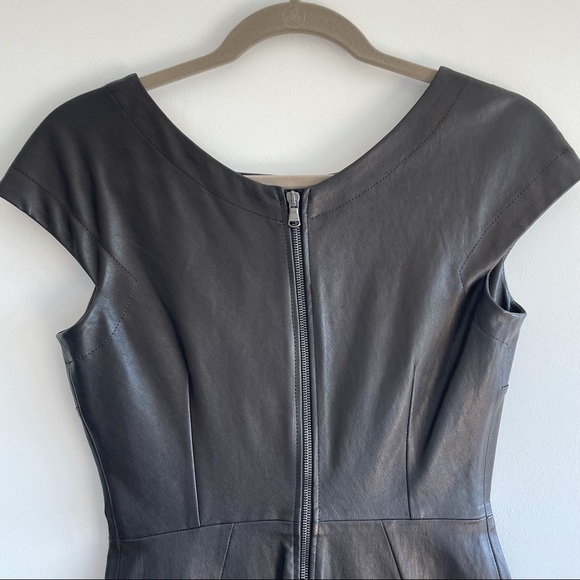 NWOT Simonetta Ravizza Real Black Leather Cap Sleeve Dress Size 4 - Picture 5 of 10